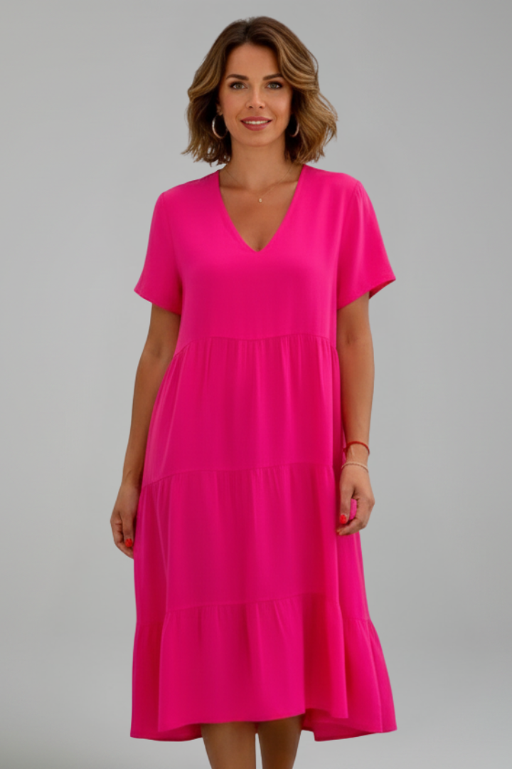 Orsola | Women's Dress with V Neckline and Short Sleeves