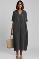 Paola | Women's Dress with V Neckline and Short Sleeves
