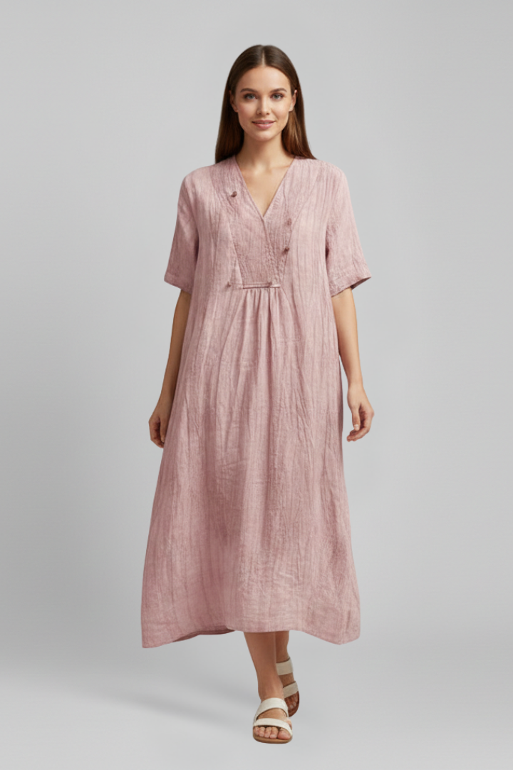 Paola | Women's Dress with V Neckline and Short Sleeves