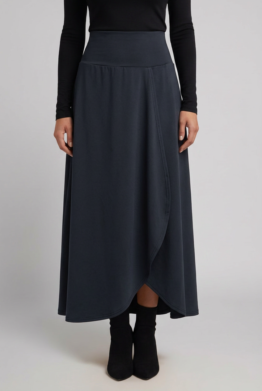 Eudora | Women's High-Waist Maxi Skirt with Wrap Front and Curved Hem