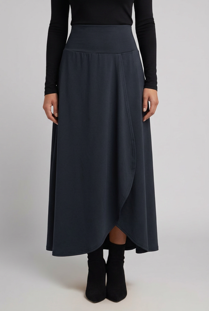 Eudora | Women's High-Waist Maxi Skirt with Wrap Front and Curved Hem