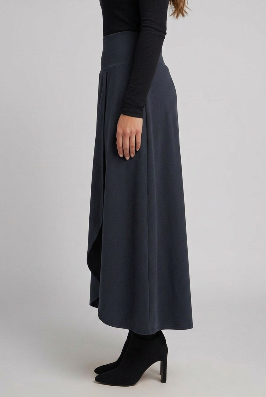 Eudora | Women's High-Waist Maxi Skirt with Wrap Front and Curved Hem