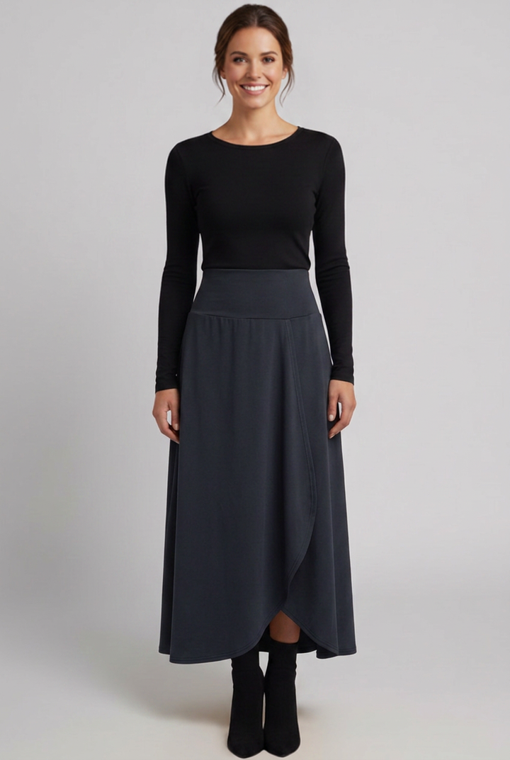 Eudora | Women's High-Waist Maxi Skirt with Wrap Front and Curved Hem