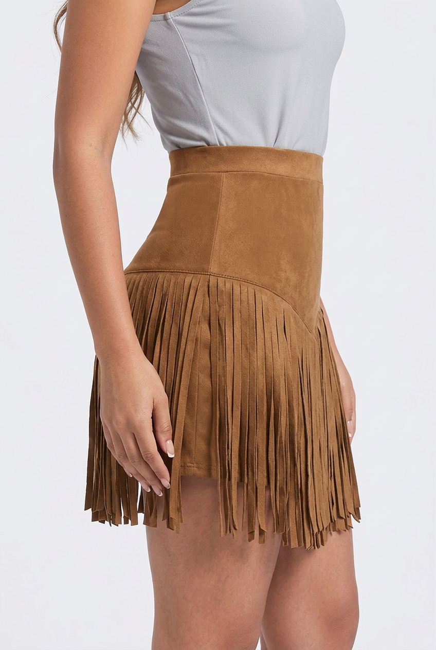 Flora | Women's High-Waisted Mini Skirt with V-Shaped Fringe Hem