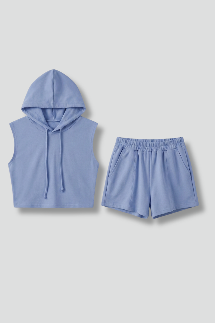 Sybilla | Women’s Hooded Top and Shorts Set with Sleeveless Cut and Elastic Waist