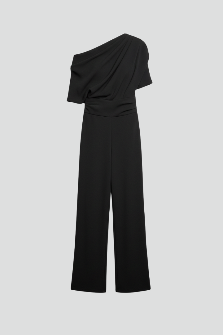 Savina | Women's Jumpsuit with Asymmetric Neckline and Long Sleeves