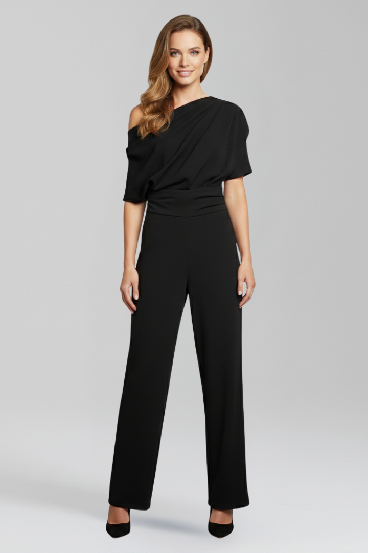 Savina | Women's Jumpsuit with Asymmetric Neckline and Long Sleeves