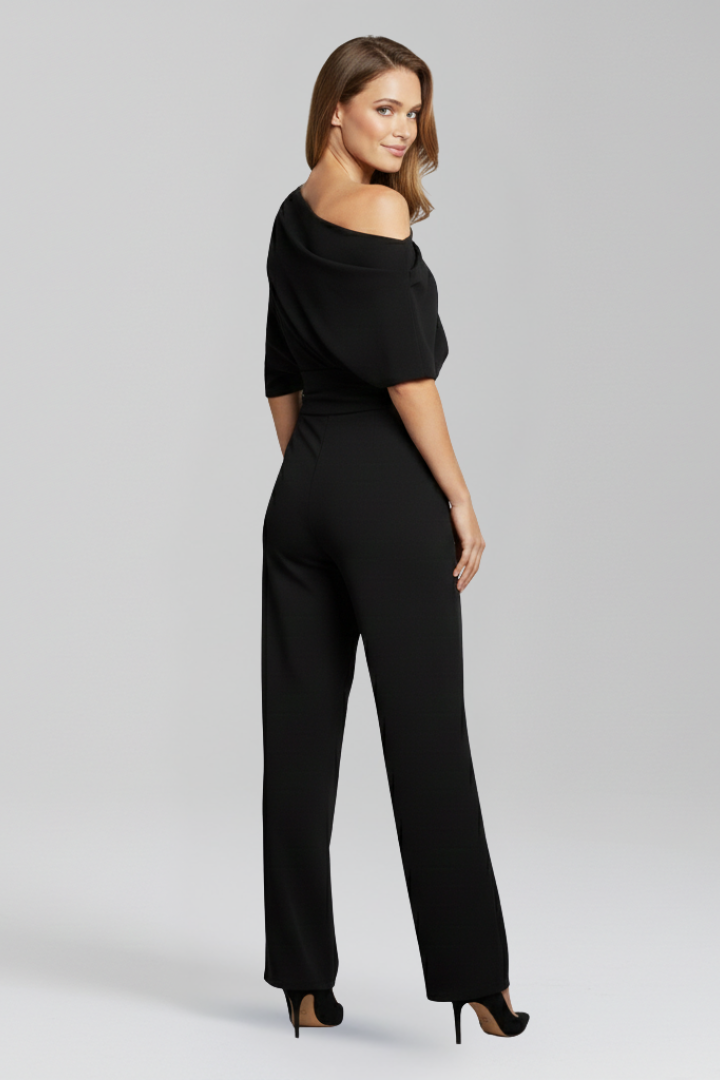 Savina | Women's Jumpsuit with Asymmetric Neckline and Long Sleeves
