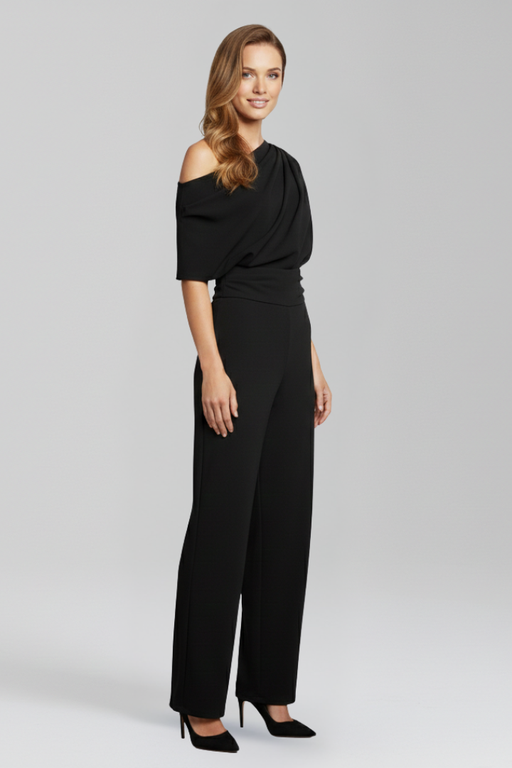 Savina | Women's Jumpsuit with Asymmetric Neckline and Long Sleeves
