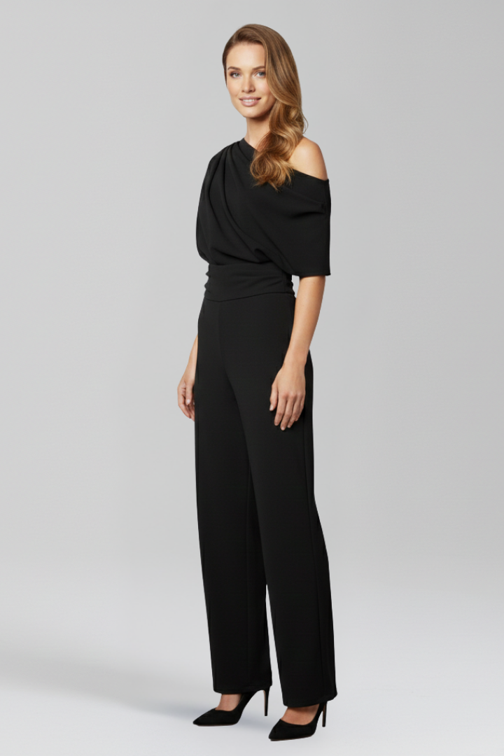Savina | Women's Jumpsuit with Asymmetric Neckline and Long Sleeves