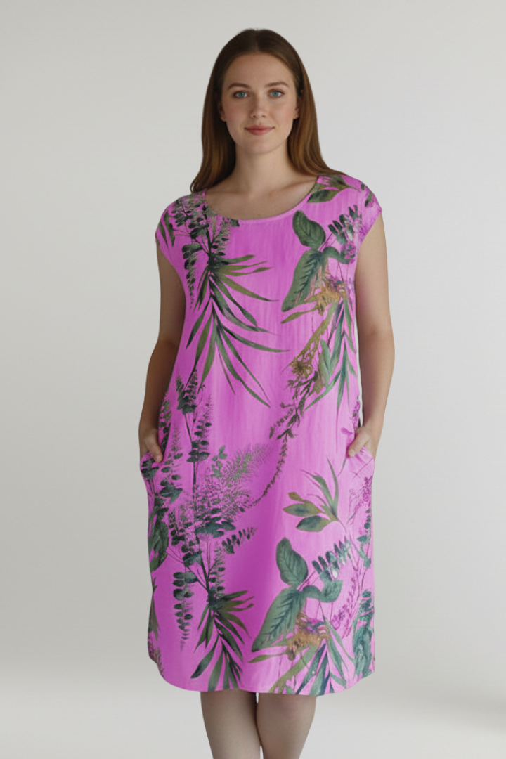 Mona | Women's Knee-Length Dress with Printed Surface and Side Pockets