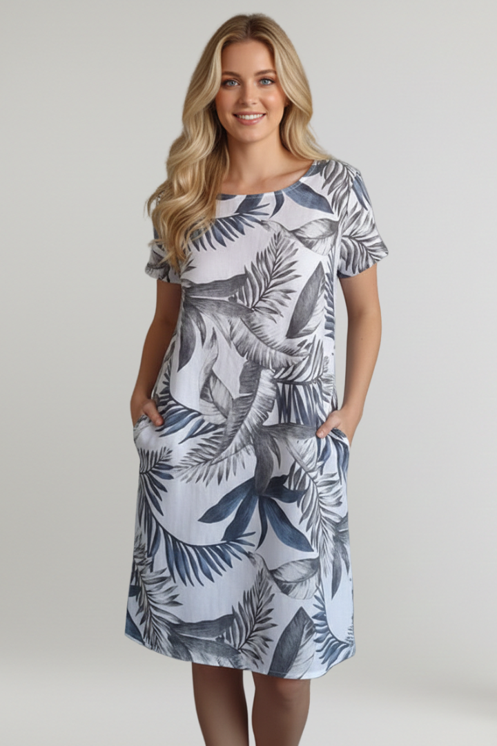 Mona | Women's Knee-Length Dress with Printed Surface and Side Pockets