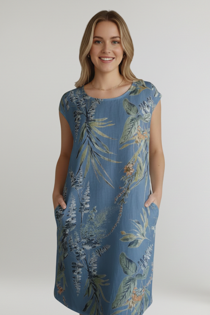 Mona | Women's Knee-Length Dress with Printed Surface and Side Pockets