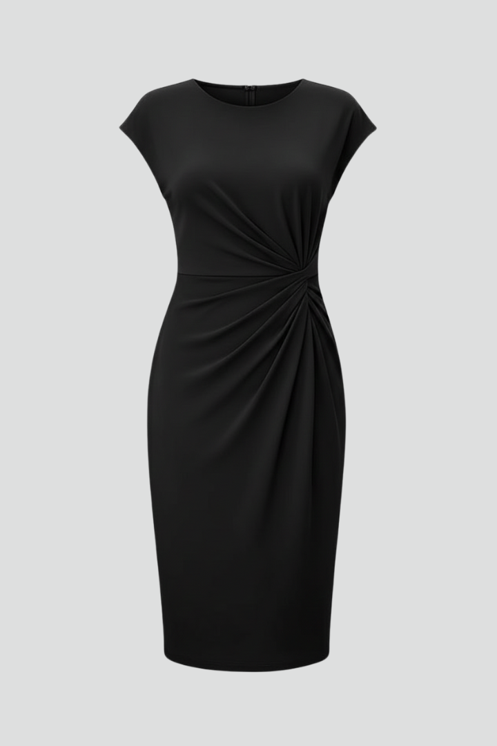 Ciara | Women's Knee-Length Dress with Round Neck and Ruched Waist