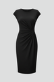 Ciara | Women's Knee-Length Dress with Round Neck and Ruched Waist