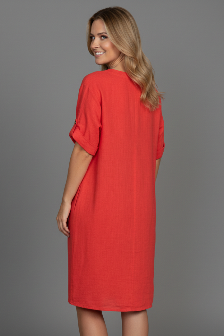 Melita | Women's Knee-Length Dress with Short Sleeves and Button Front