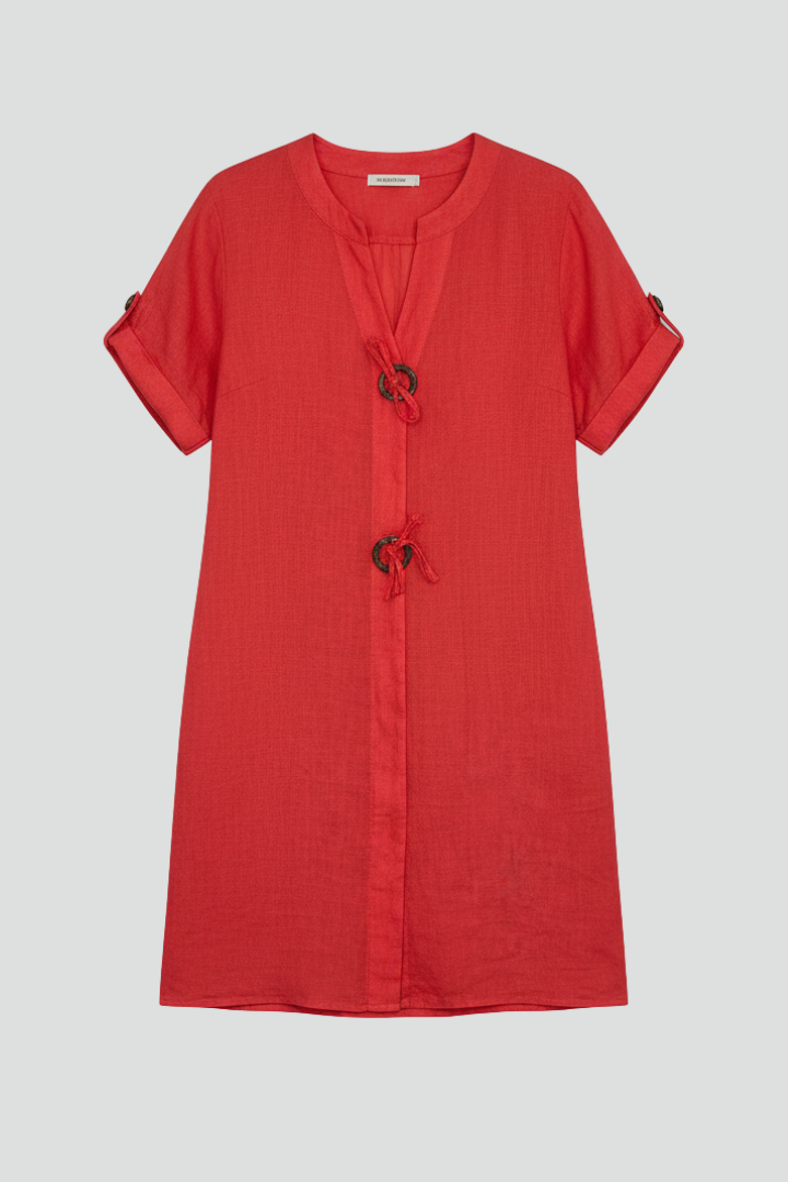 Melita | Women's Knee-Length Dress with Short Sleeves and Button Front