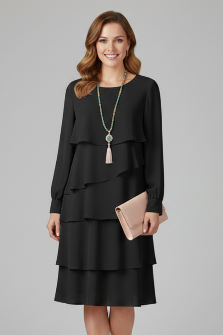 Rhoda | Women's Layered Dress with Long Sleeves and Tiered Skirt