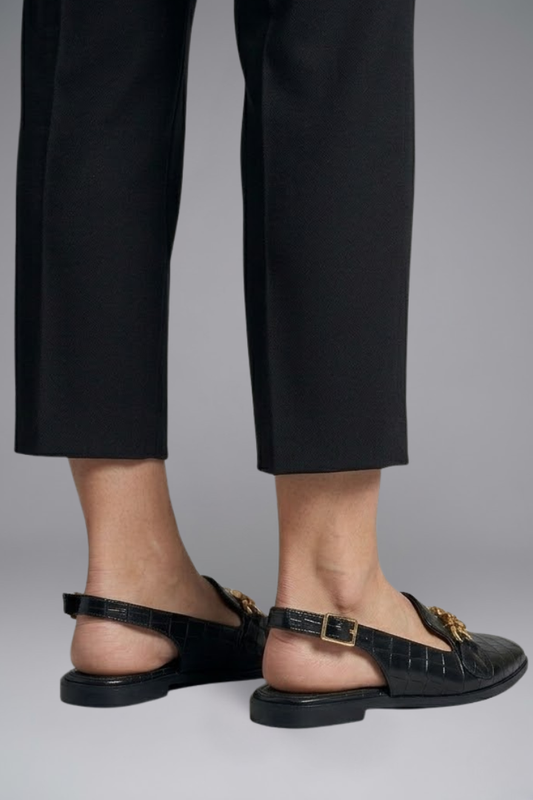 Bess | Women's Leather Slingback Flats with Metal Vamp Detail for Summer