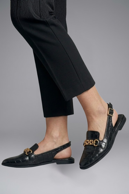 Bess | Women's Leather Slingback Flats with Metal Vamp Detail for Summer