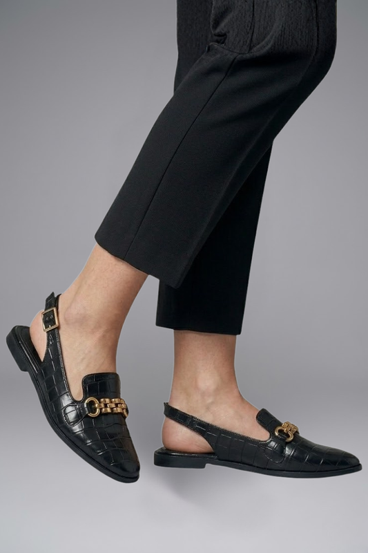 Bess | Women's Leather Slingback Flats with Metal Vamp Detail for Summer