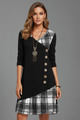 Philomena | Women's Long Sleeve Dress with V Neckline and Button Detail