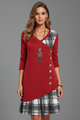Philomena | Women's Long Sleeve Dress with V Neckline and Button Detail