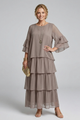 Sophronia | Women's Maxi Dress with Round Neck and Layered Skirt