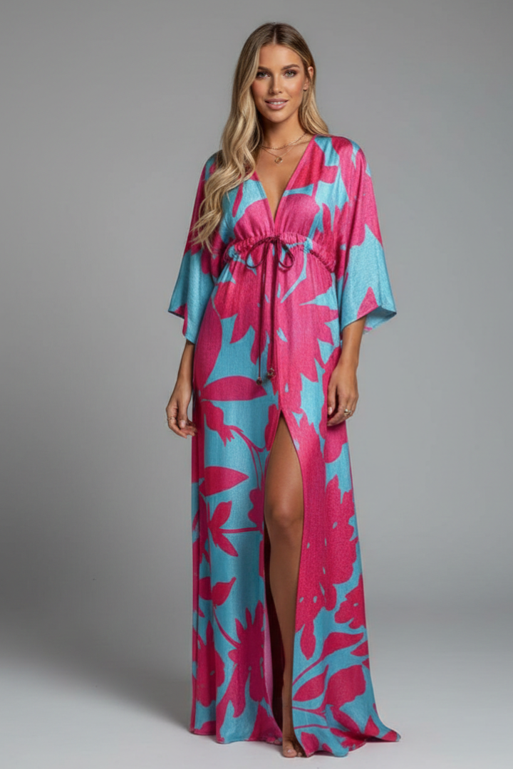 Minerva | Women's Maxi Dress with V Neckline and Tie Waist