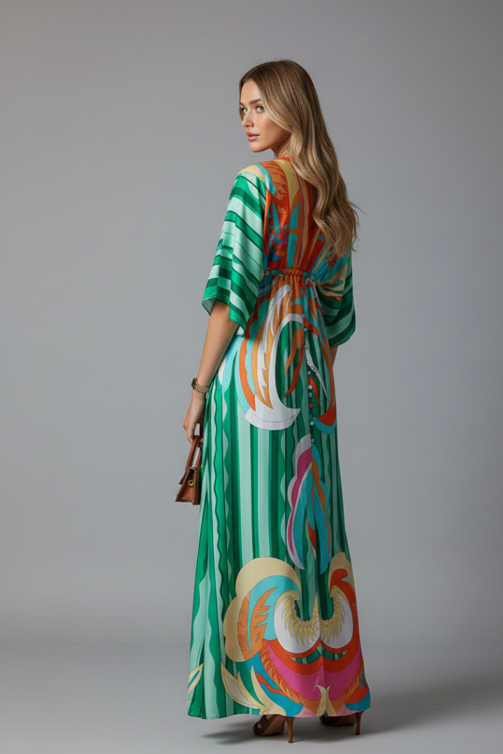 Minerva | Women's Maxi Dress with V Neckline and Tie Waist