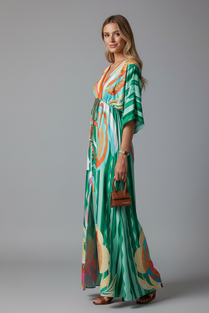Minerva | Women's Maxi Dress with V Neckline and Tie Waist
