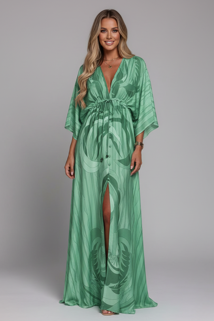 Minerva | Women's Maxi Dress with V Neckline and Tie Waist