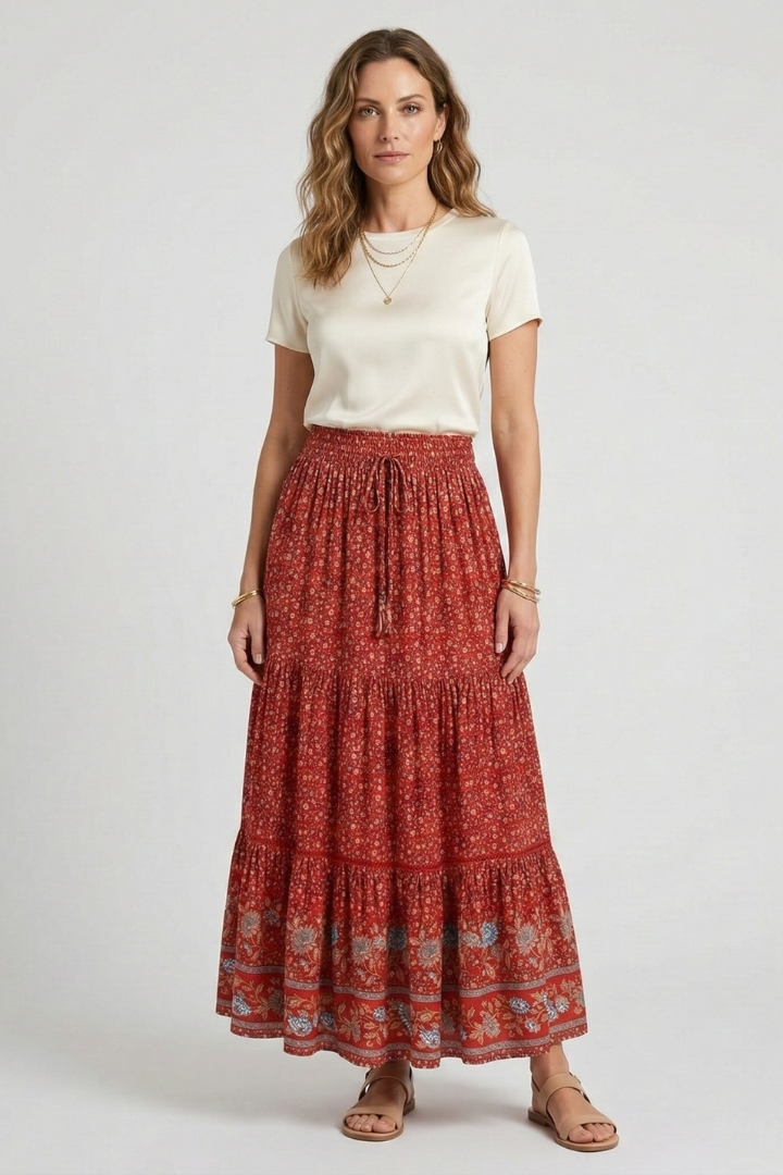 Ernestine | Women’s Maxi Skirt with Elastic Waist and Floral Print