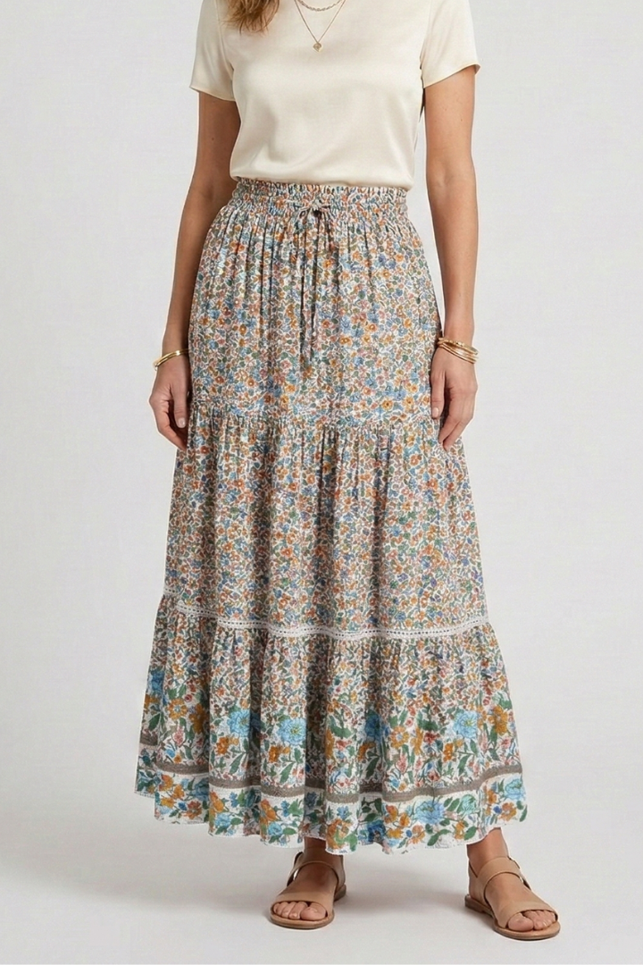 Ernestine | Women’s Maxi Skirt with Elastic Waist and Floral Print