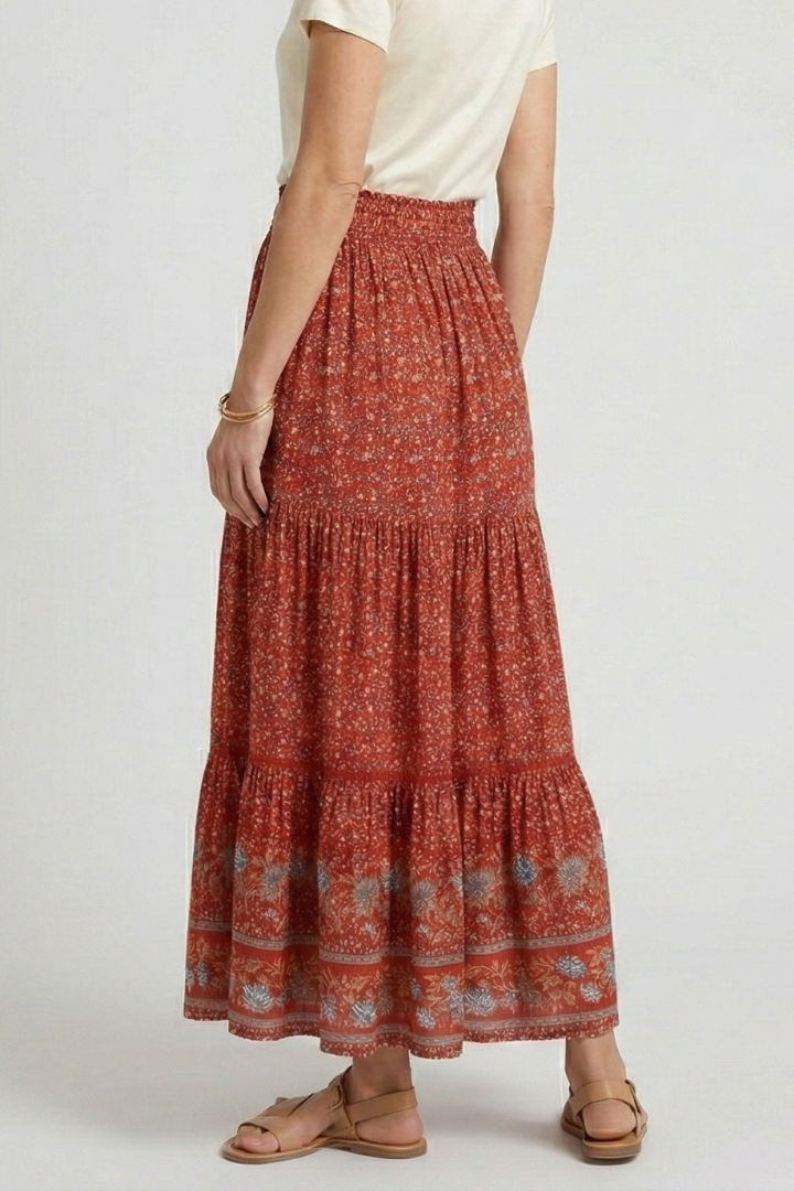 Ernestine | Women’s Maxi Skirt with Elastic Waist and Floral Print