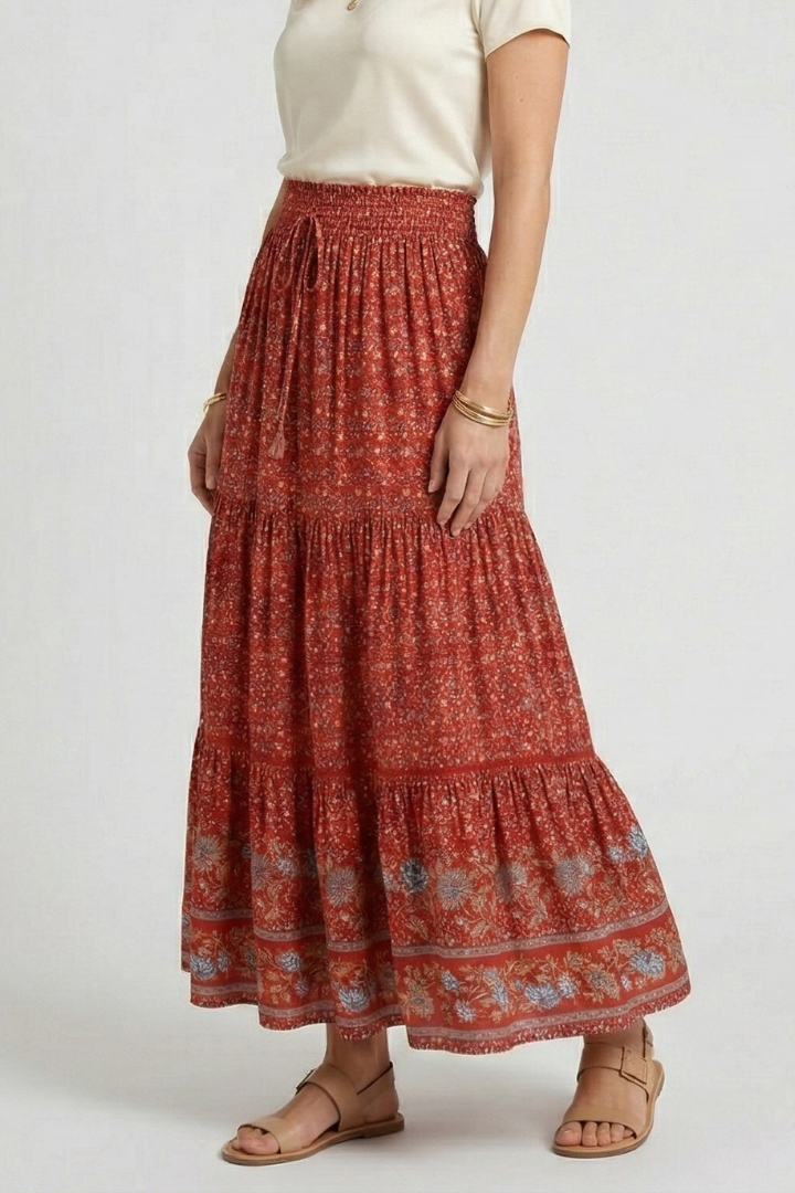 Ernestine | Women’s Maxi Skirt with Elastic Waist and Floral Print