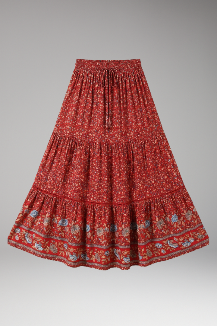 Ernestine | Women’s Maxi Skirt with Elastic Waist and Floral Print