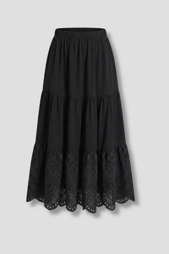 Eulalie | Women's Maxi Skirt with Elastic Waist and Lace Hem