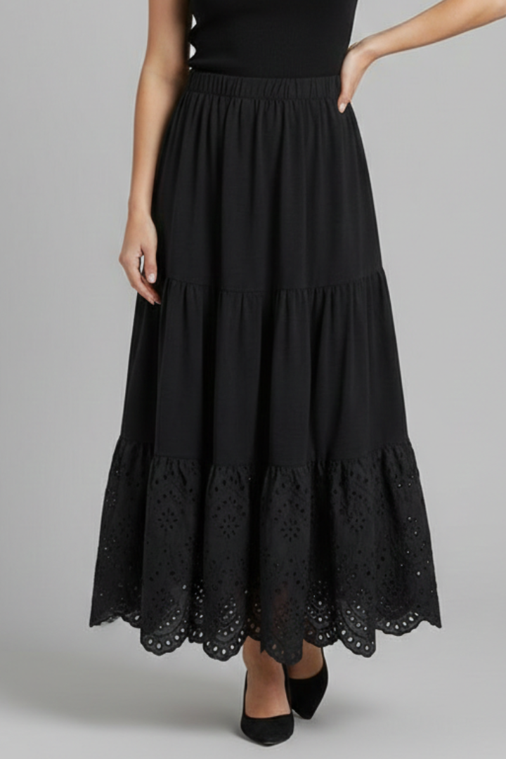 Eulalie | Women's Maxi Skirt with Elastic Waist and Lace Hem