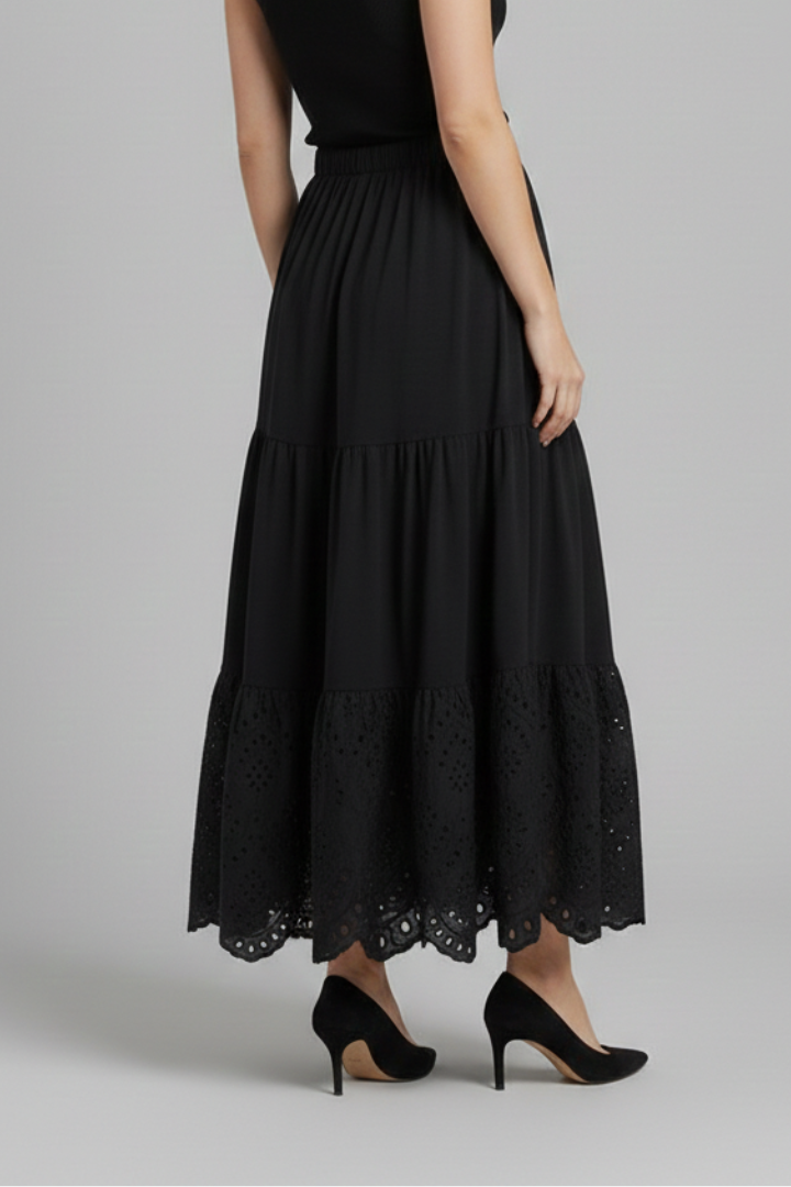 Eulalie | Women's Maxi Skirt with Elastic Waist and Lace Hem