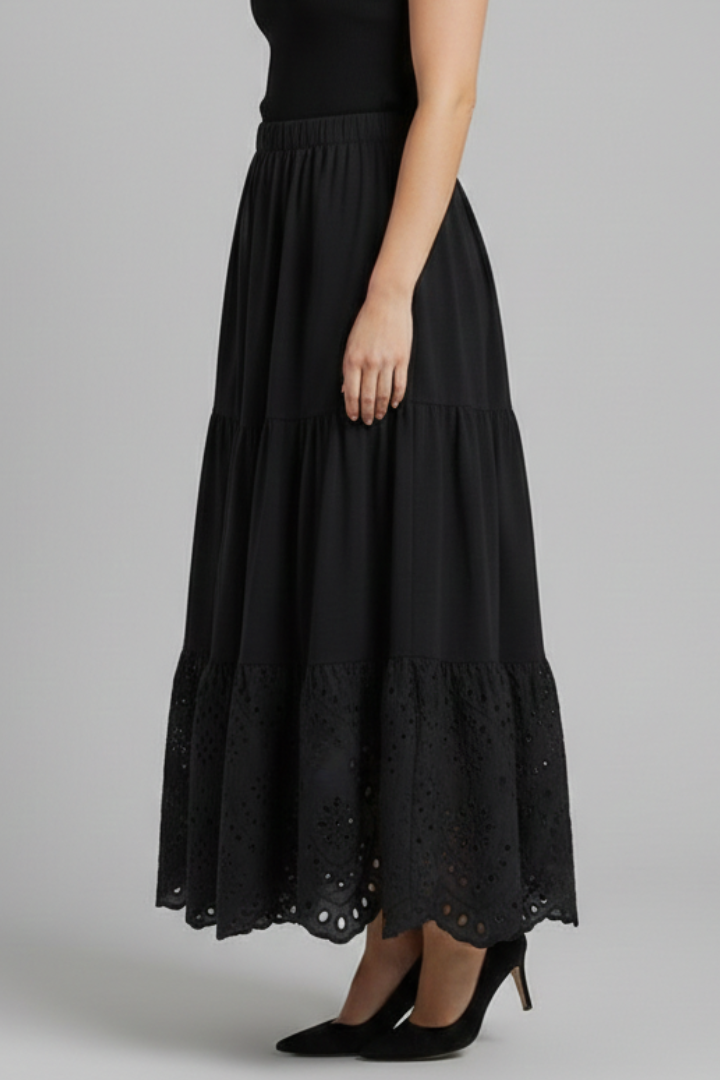 Eulalie | Women's Maxi Skirt with Elastic Waist and Lace Hem