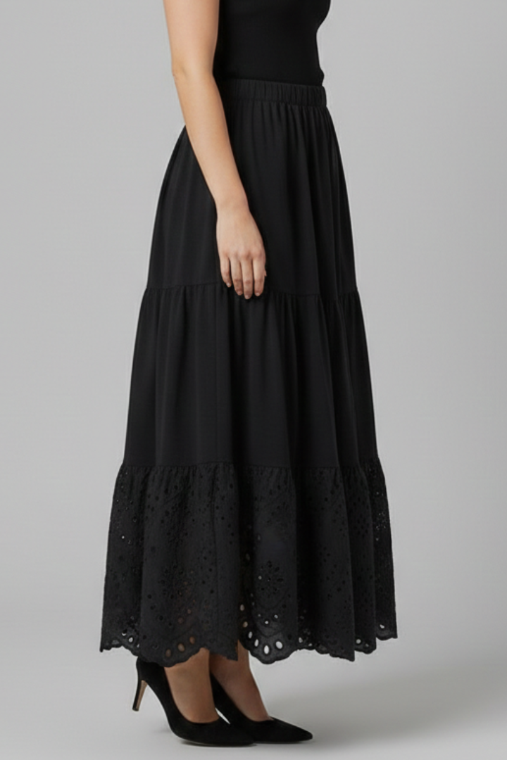 Eulalie | Women's Maxi Skirt with Elastic Waist and Lace Hem