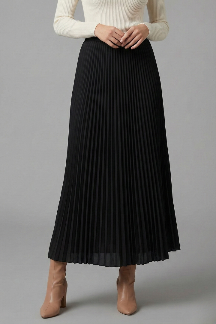 Felicity | Women's Maxi Skirt with Elastic Waist and Pleated Surface