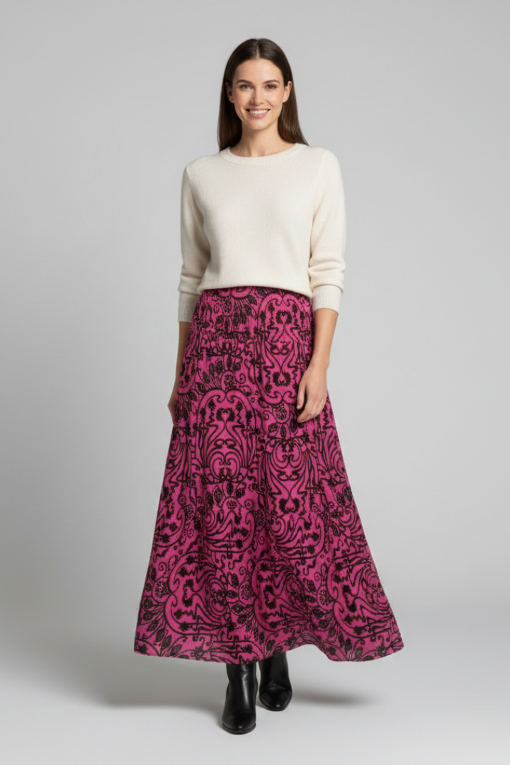 Dulcie | Women’s Maxi Skirt with Elastic Waist and Printed Surface