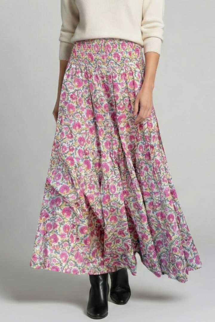 Dulcie | Women’s Maxi Skirt with Elastic Waist and Printed Surface