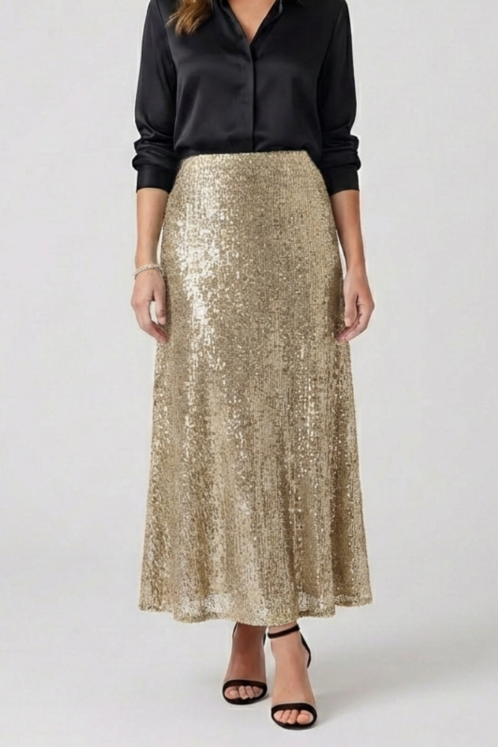 Gloriana | Women's Maxi Skirt with Elastic Waist and Sequin Surface