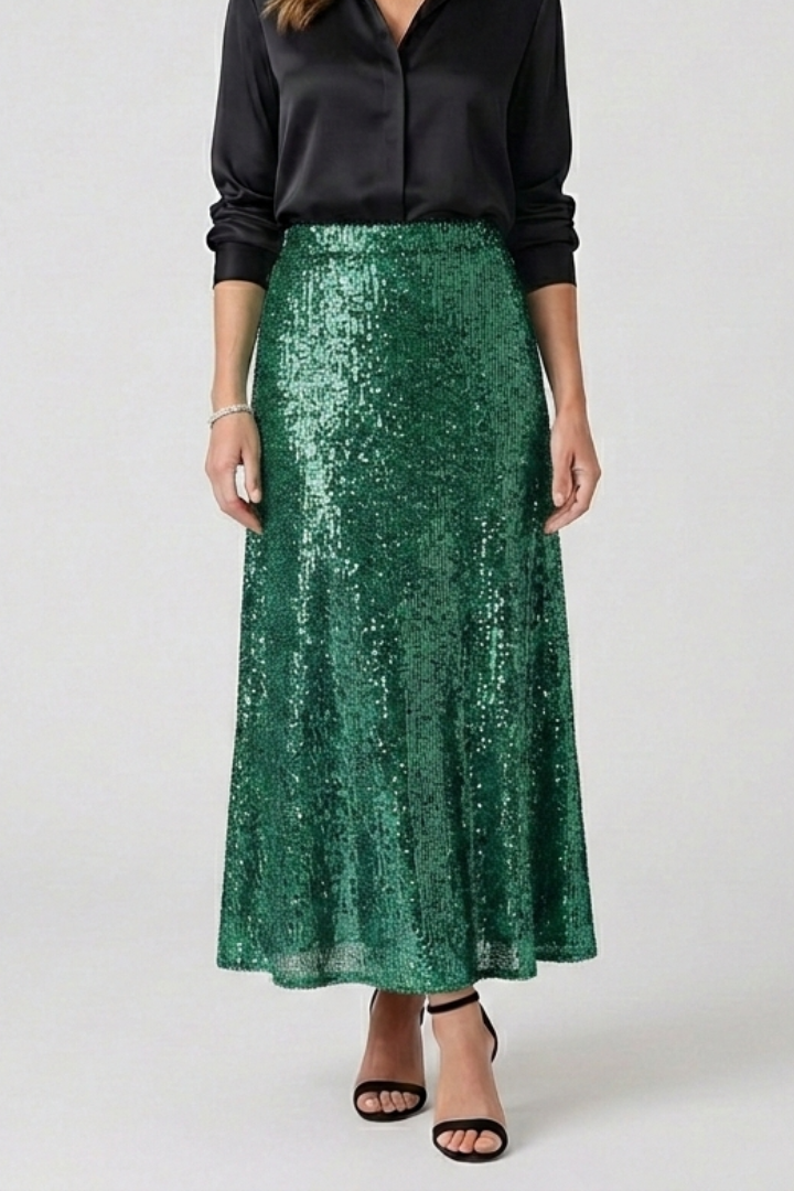 Gloriana | Women's Maxi Skirt with Elastic Waist and Sequin Surface
