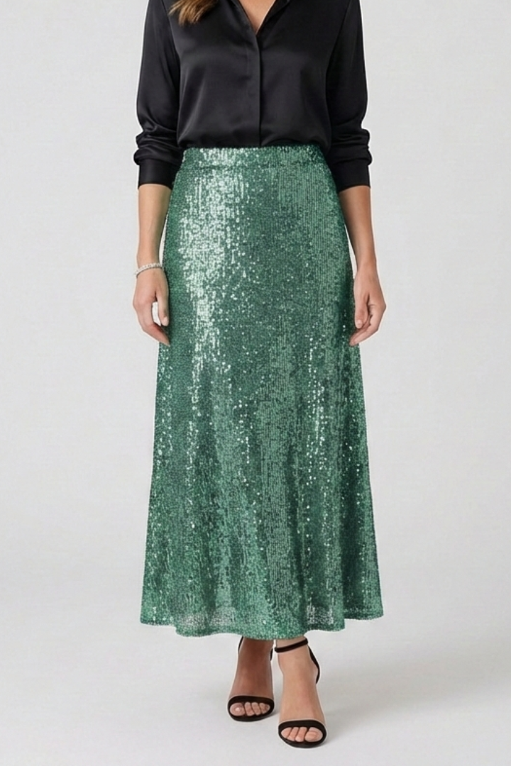 Gloriana | Women's Maxi Skirt with Elastic Waist and Sequin Surface
