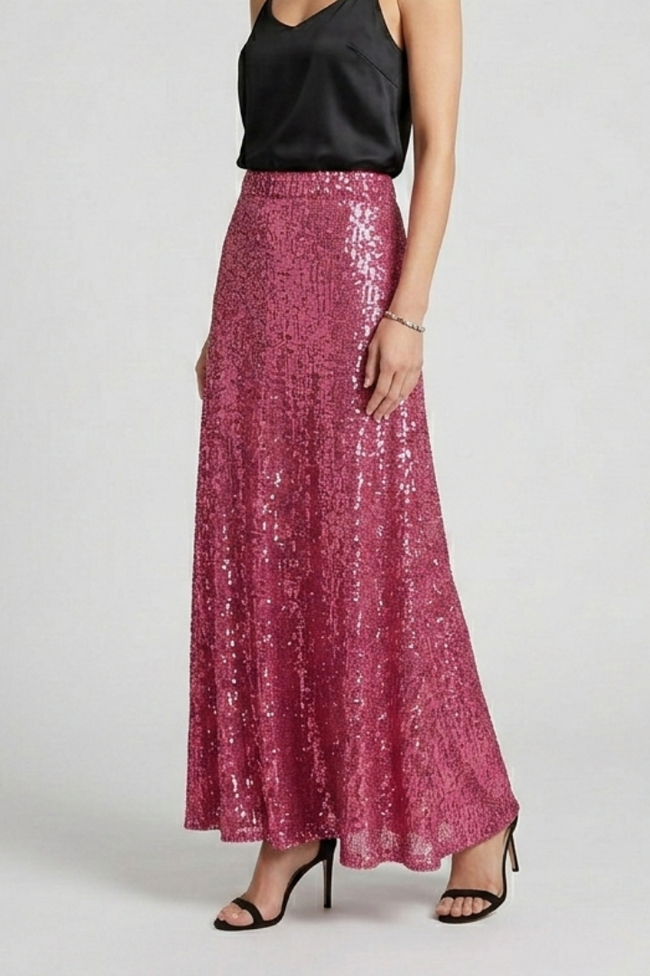 Gloriana | Women's Maxi Skirt with Elastic Waist and Sequin Surface