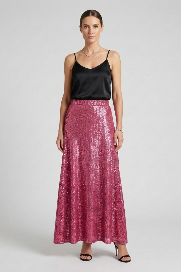 Gloriana | Women's Maxi Skirt with Elastic Waist and Sequin Surface